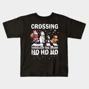 Crossing Through The Snow Ho Ho Ho Santa Bear Penguin Deer Kids T-Shirt